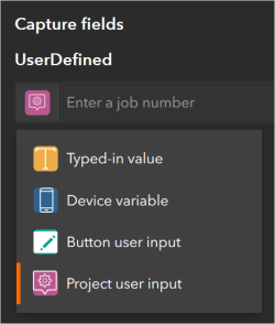 Choose a project user input for a text field. Choose a project user input for a text field.