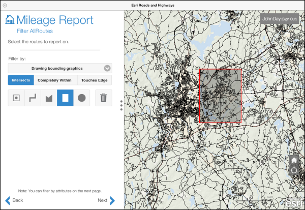Route selection by drawing a rectangle Route selection by drawing a rectangle